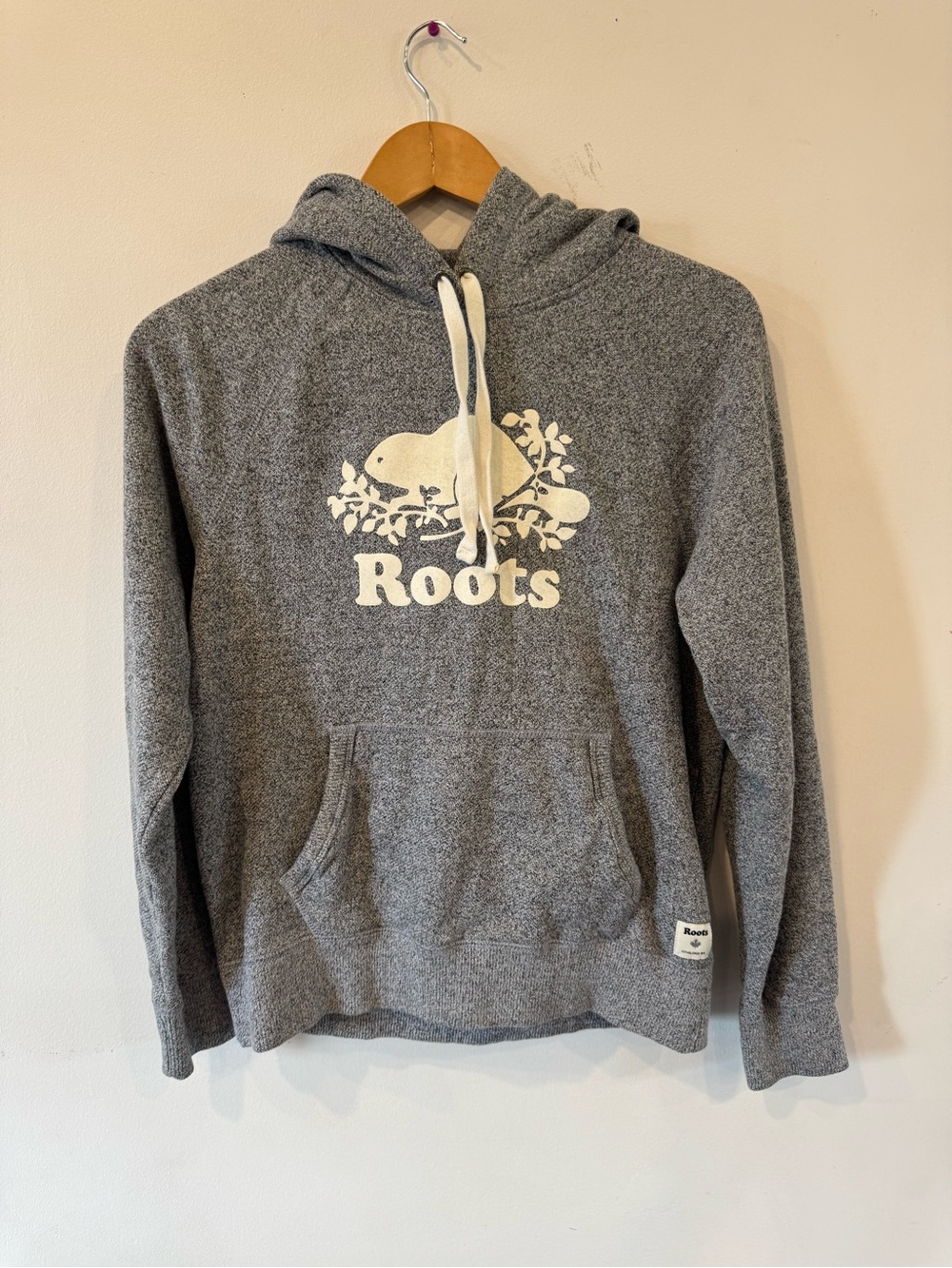 Roots Salt & Pepper Hoodie Women’s Small Pullover Kangaroo Pocket Logo